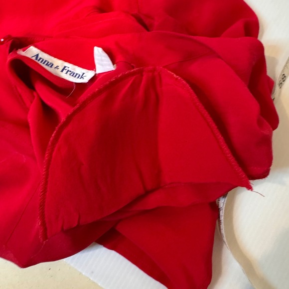 Vintage Anna & Frank Blouse Women M Red 100% Silk Short Sleeve Top Retro Elegant - Picture 4 of 9